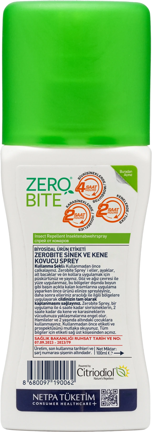 Zerobite Sprey arka etiketi